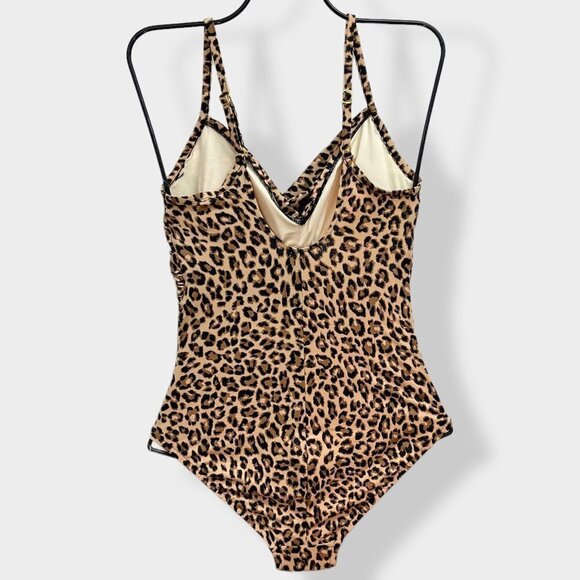 AQUA Green Shirred Open Back Swimsuit Leopard Print S - Picture 3 of 5